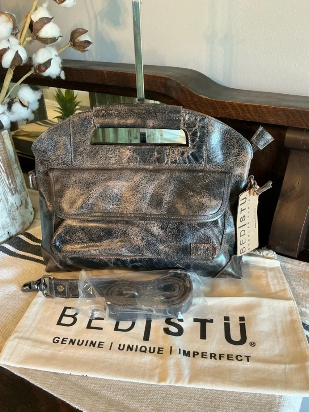 NWT Bed Stu Leather Greenway Handbag Crossbody Bag Black Lux MSRP $265 - Picture 3 of 15